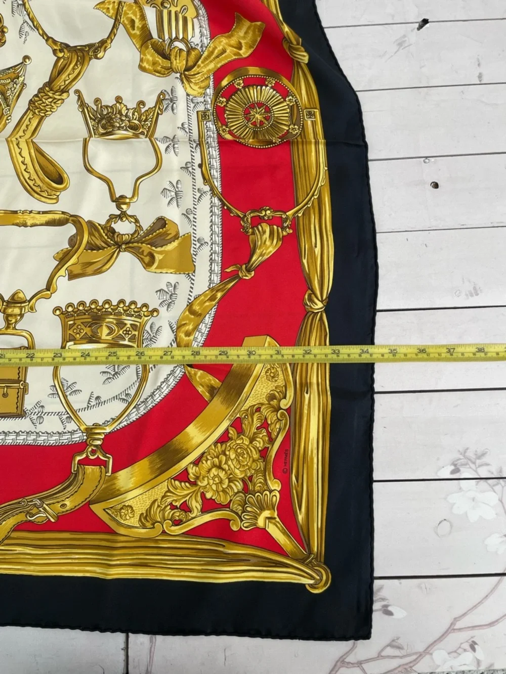 Hermes Red Black Cream Silk Scarf with Gold Equestrian Motifs - Picture 5 of 13